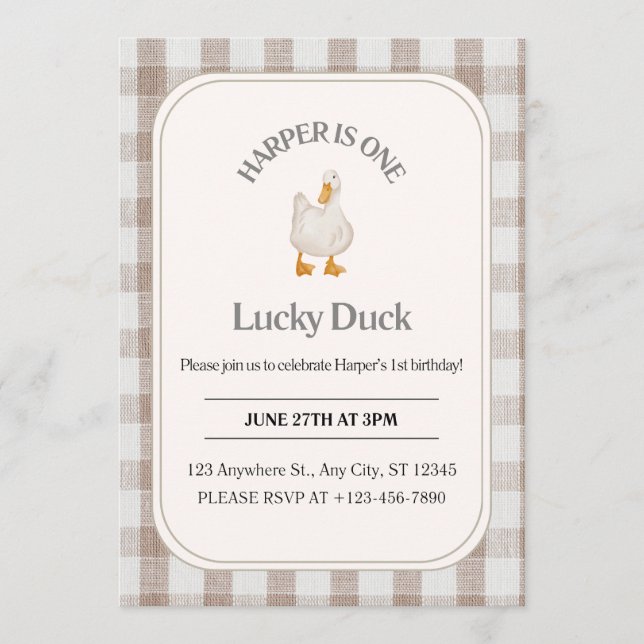 Invitación de cumpleaños de pato (Anverso)