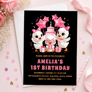 Invitación de cumpleaños de pato Kawaii dulce