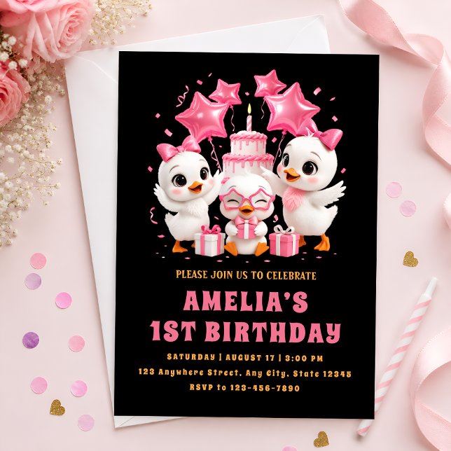 Invitación de cumpleaños de pato Kawaii dulce (Subido por el creador)