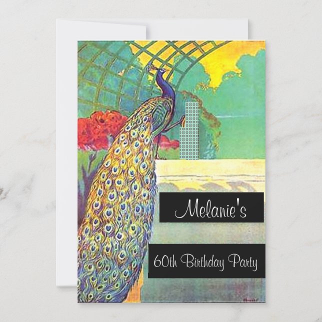 Invitación de cumpleaños de pavo real (Anverso)