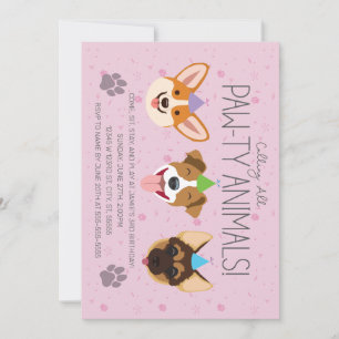 Invitación de cumpleaños de Paw-ty Animals