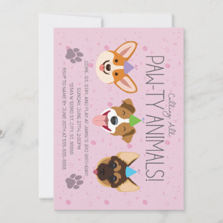 Invitación de cumpleaños de Paw-ty Animals