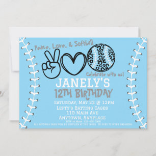 Invitación de cumpleaños de Peace Love Softball