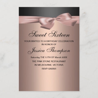 Invitación de cumpleaños de Peach & Black Bow Swee