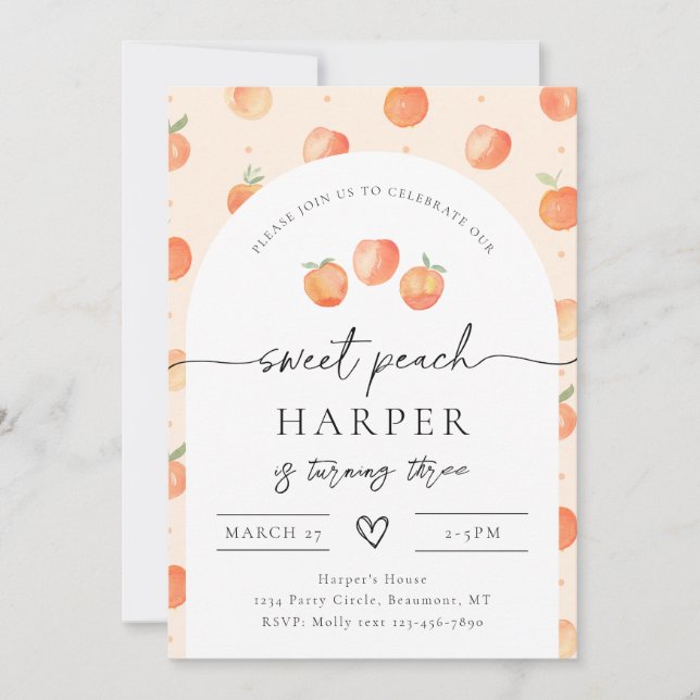 Invitación de cumpleaños de Peach | Peach Dulce (Anverso)