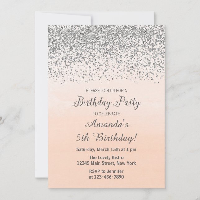 Invitación de cumpleaños de Peach y Silver (Anverso)