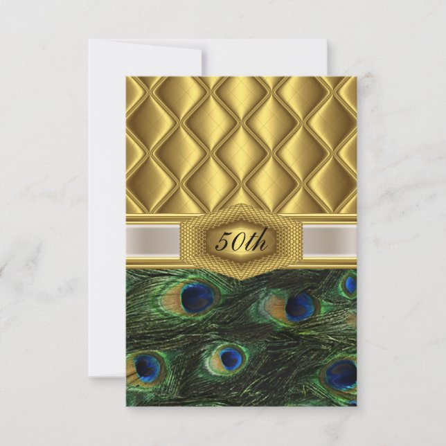 Invitación de cumpleaños de Peacock clásico de oro (Anverso)