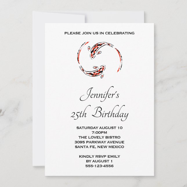 Invitación de cumpleaños de peces Koi japoneses ne (Anverso)