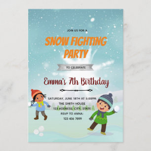 Invitación de cumpleaños de pelea de bolas de niev