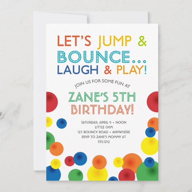 Invitación de cumpleaños de pelota saltarina (Anverso)