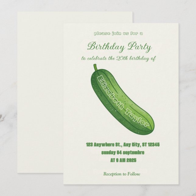 Invitación de cumpleaños de pepinillos y pepino  F (Anverso / Reverso)