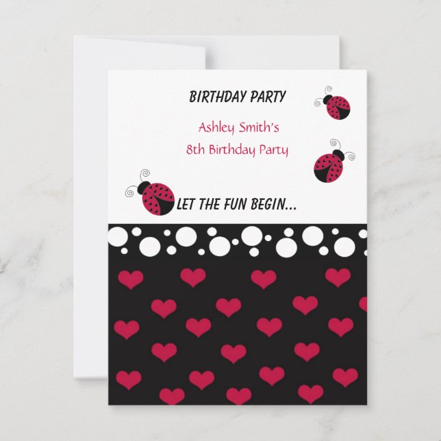 Invitación de cumpleaños de pequeña mariquita (Anverso)