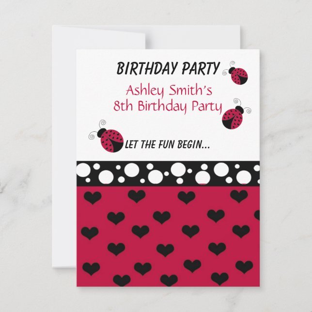 Invitación de cumpleaños de pequeña mariquita (Anverso)