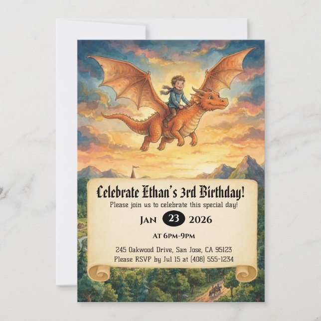 Invitación de cumpleaños de pequeño caballero mont (Anverso)