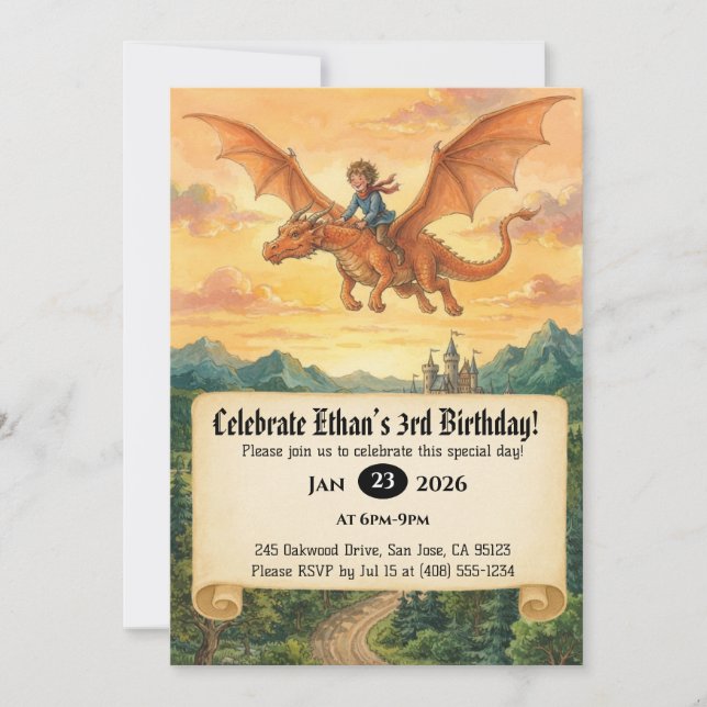 Invitación de cumpleaños de pequeño caballero mont (Anverso)