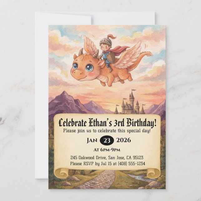 Invitación de cumpleaños de pequeño caballero mont (Anverso)