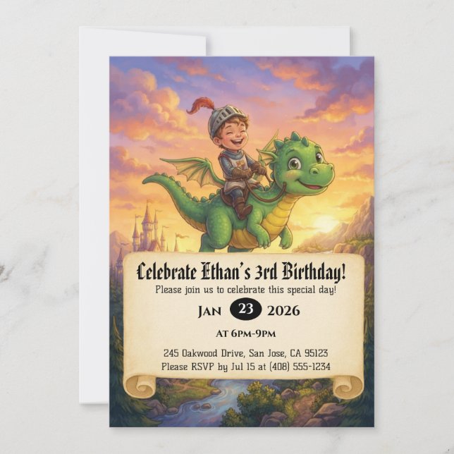 Invitación de cumpleaños de pequeño caballero mont (Anverso)