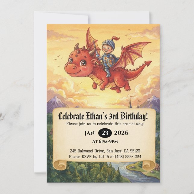 Invitación de cumpleaños de pequeño caballero mont (Anverso)