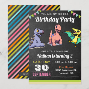 Invitación de cumpleaños de pequeño dinosaurio lin