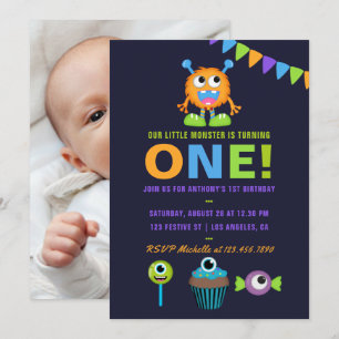 Invitación de cumpleaños de pequeño monstruo niño
