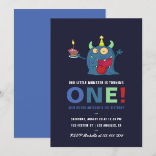 Invitación de cumpleaños de pequeño monstruo niño