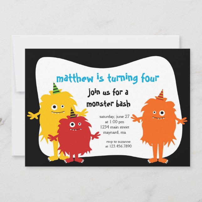 Invitación de cumpleaños de pequeños monstruos (Anverso)