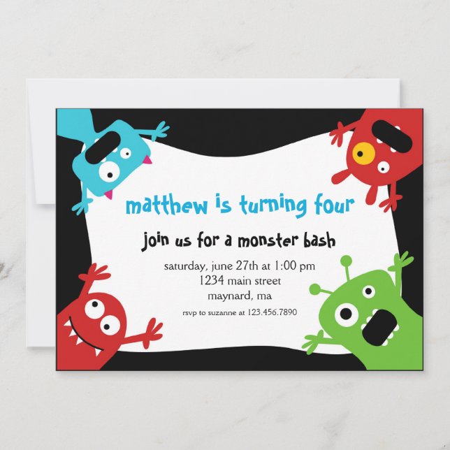 Invitación de cumpleaños de pequeños monstruos (Anverso)
