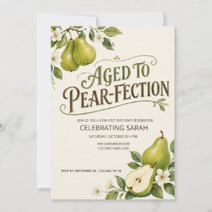 Invitación de cumpleaños de pera de acuarela envej