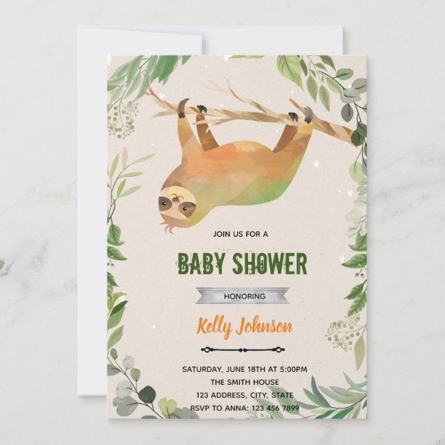 invitación de cumpleaños de perezoso de vegetación (Anverso)