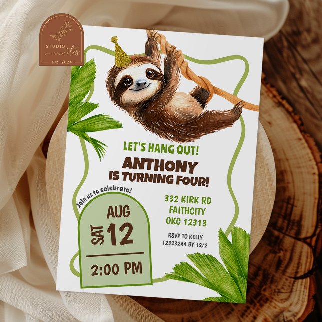Invitación de cumpleaños de perezoso tropical (Subido por el creador)