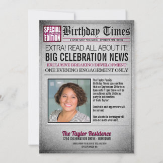 Invitación de Cumpleaños de Periódico de Primera P