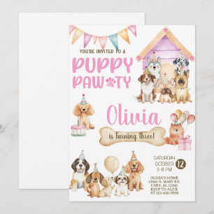 Invitación de cumpleaños de perrita / perros niña.