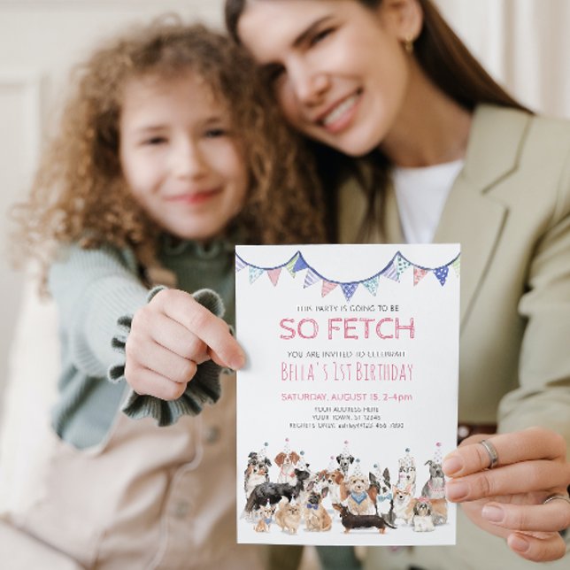 Invitación de Cumpleaños de Perrito So Fetch (Paw-ty Time! Celebrating Your Puppy's 1st Birthday!)