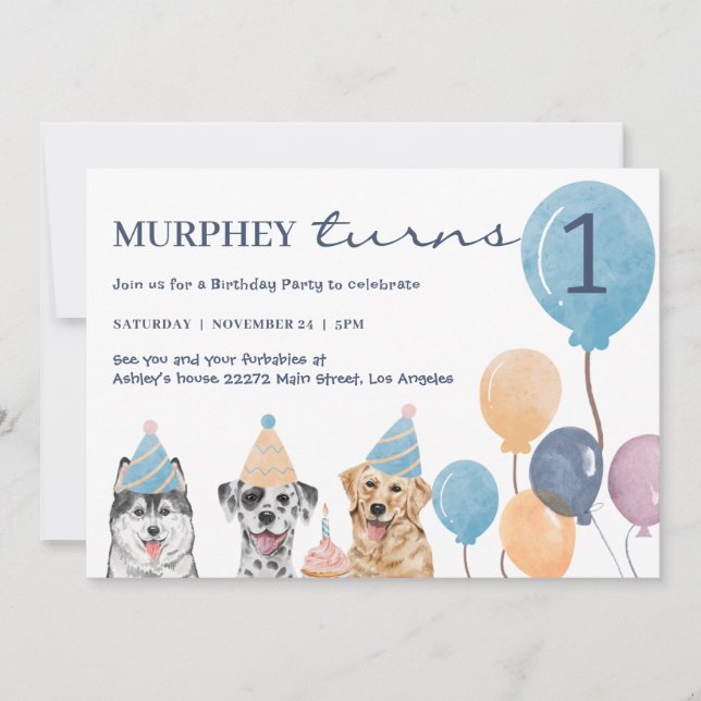 Invitación de cumpleaños de perro (Anverso)