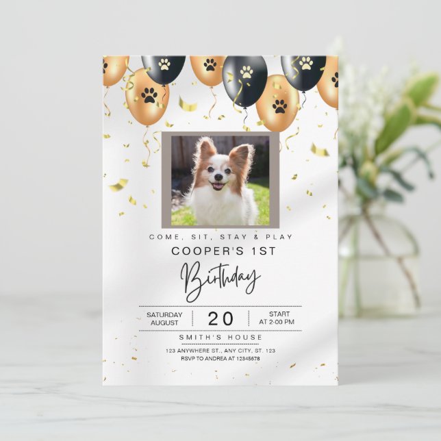 Invitación de cumpleaños de perro (Anverso de pie)