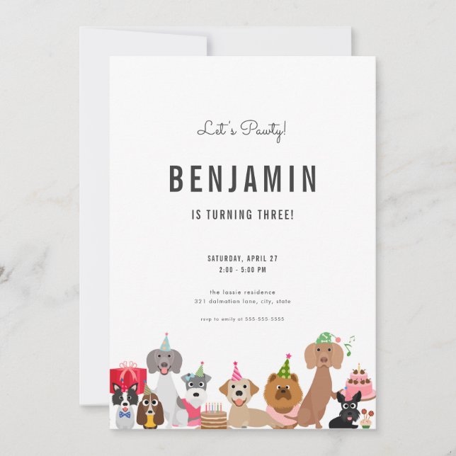 Invitación de cumpleaños de perro a invitación de  (Anverso)