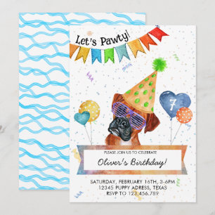 Invitación de cumpleaños de perro Boxer Lets Pawty