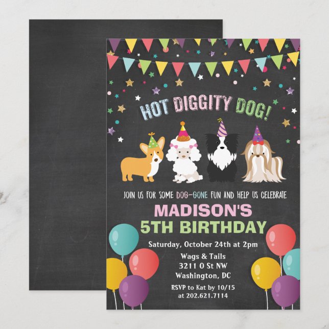 Invitación de cumpleaños de perro cachorro de cual (Anverso / Reverso)