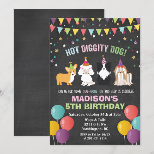 Invitación de cumpleaños de perro cachorro de cual
