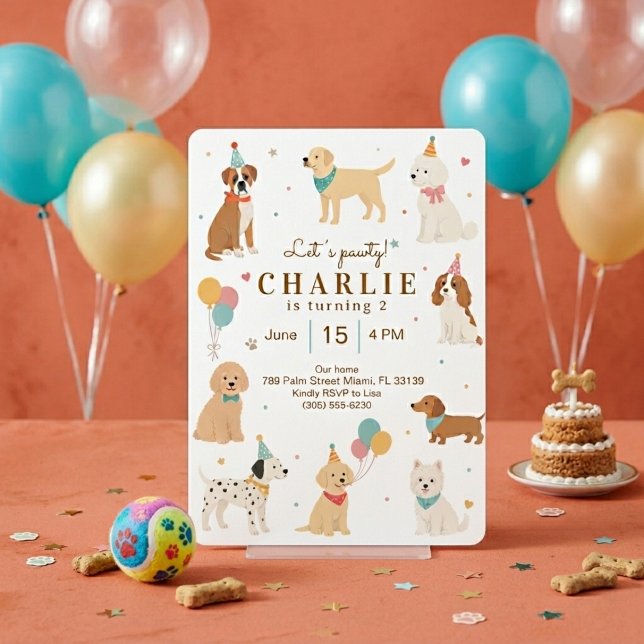 Invitación de cumpleaños de perro cachorro lindo L (Subido por el creador)