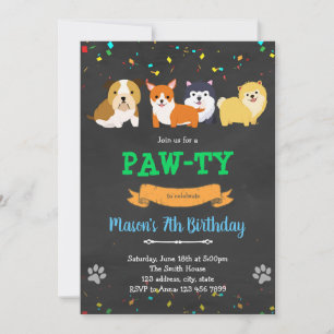 Invitación de cumpleaños de perro cachorro mascota
