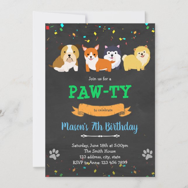 Invitación de cumpleaños de perro cachorro mascota (Anverso)