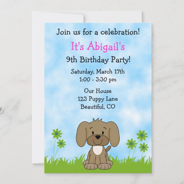 Invitación de cumpleaños de perro con pipa para Ch (Anverso)