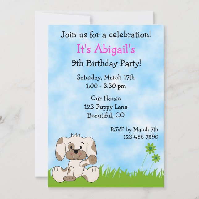 Invitación de cumpleaños de perro con pipa para Ch (Anverso)