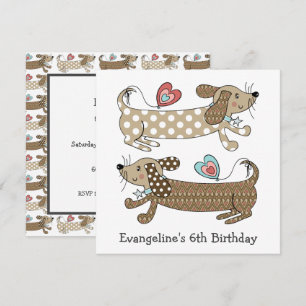 Invitación de cumpleaños de perro Dachshund con sa