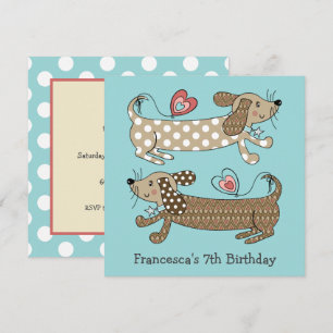 Invitación de cumpleaños de perro Dachshund con sa