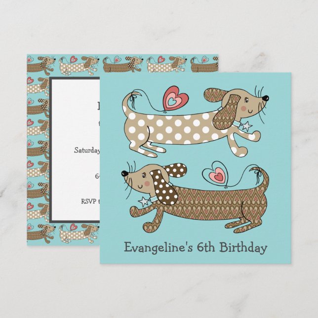 Invitación de cumpleaños de perro Dachshund con sa (Anverso / Reverso)