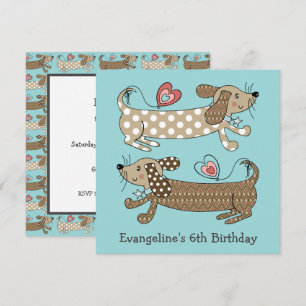 Invitación de cumpleaños de perro Dachshund con sa