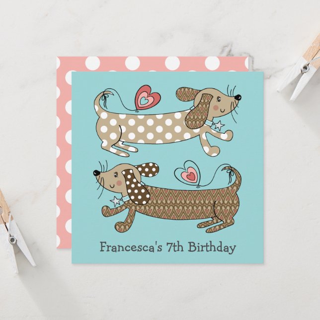 Invitación de cumpleaños de perro Dachshund con sa (Anverso/Reverso In Situ)