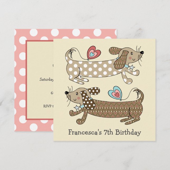 Invitación de cumpleaños de perro Dachshund con sa (Anverso / Reverso)